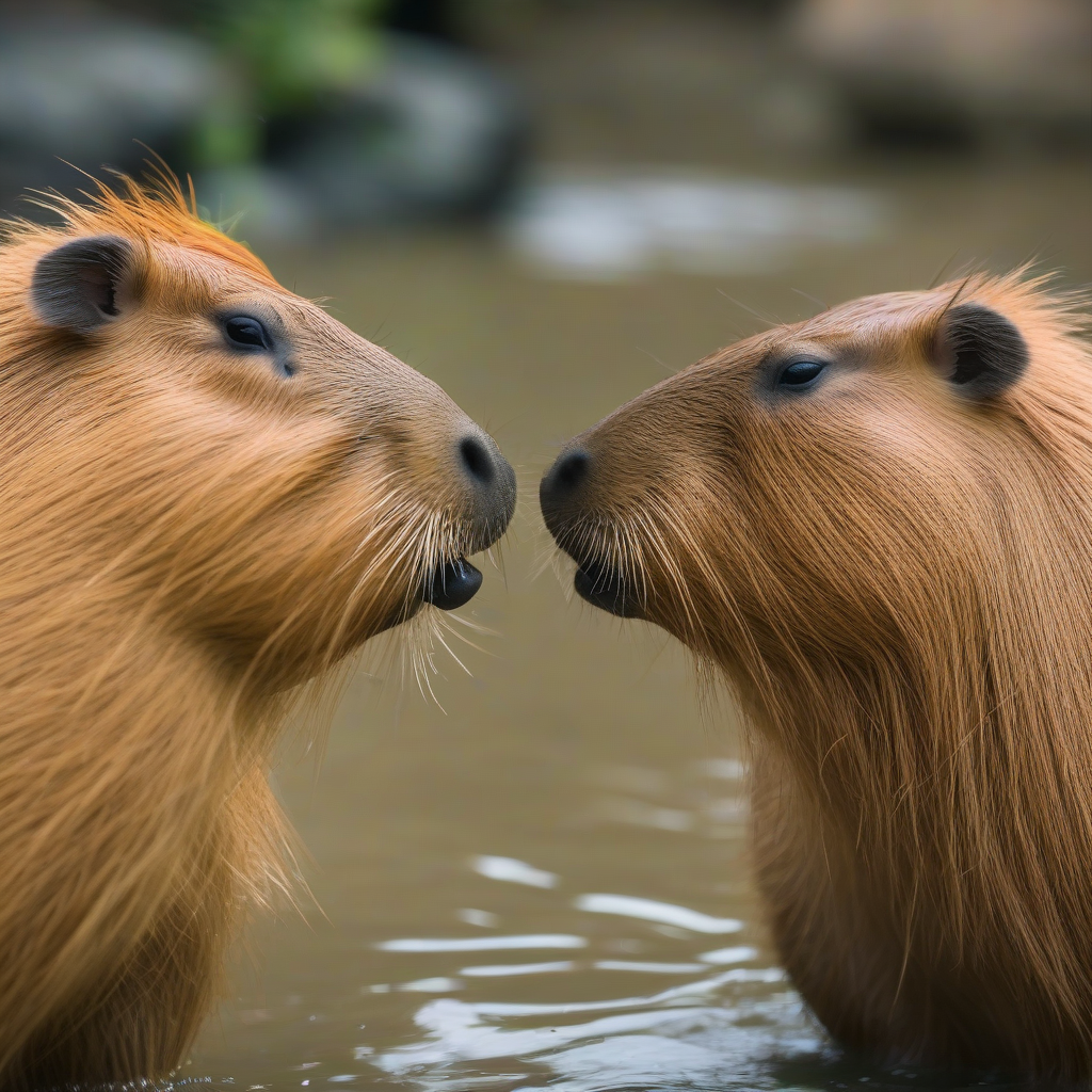 A group of capybaras interacting, showing their social behavior and playful nature