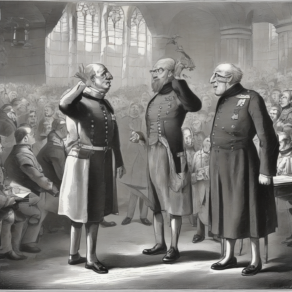 A caricature from Punch magazine depicting the Church of England and the forces of Disestablishment.