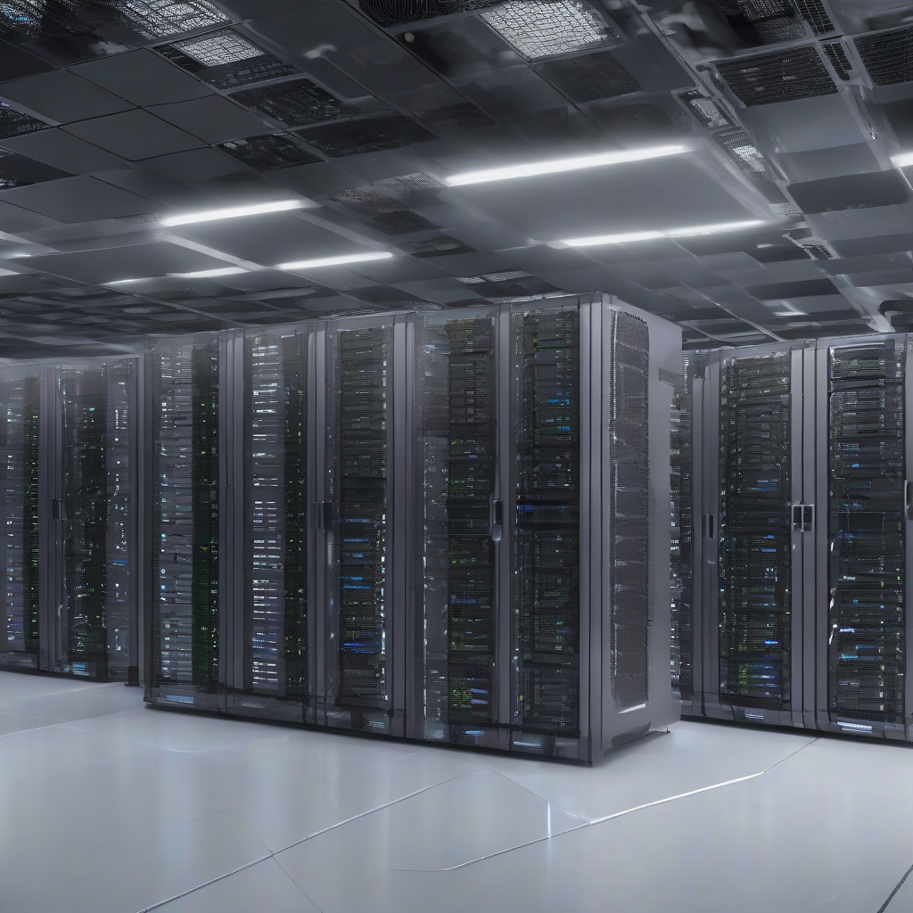 Image of a data center with many servers