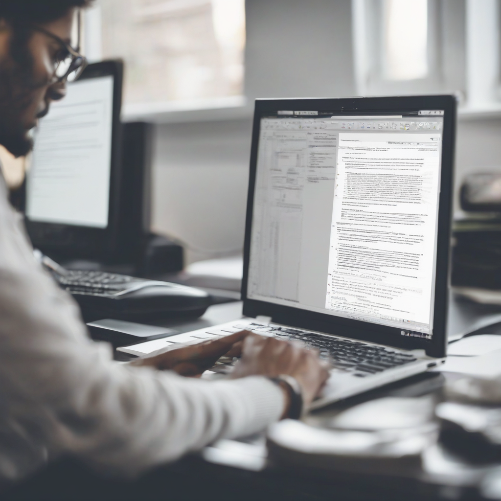 A photo of a person editing a document on a computer