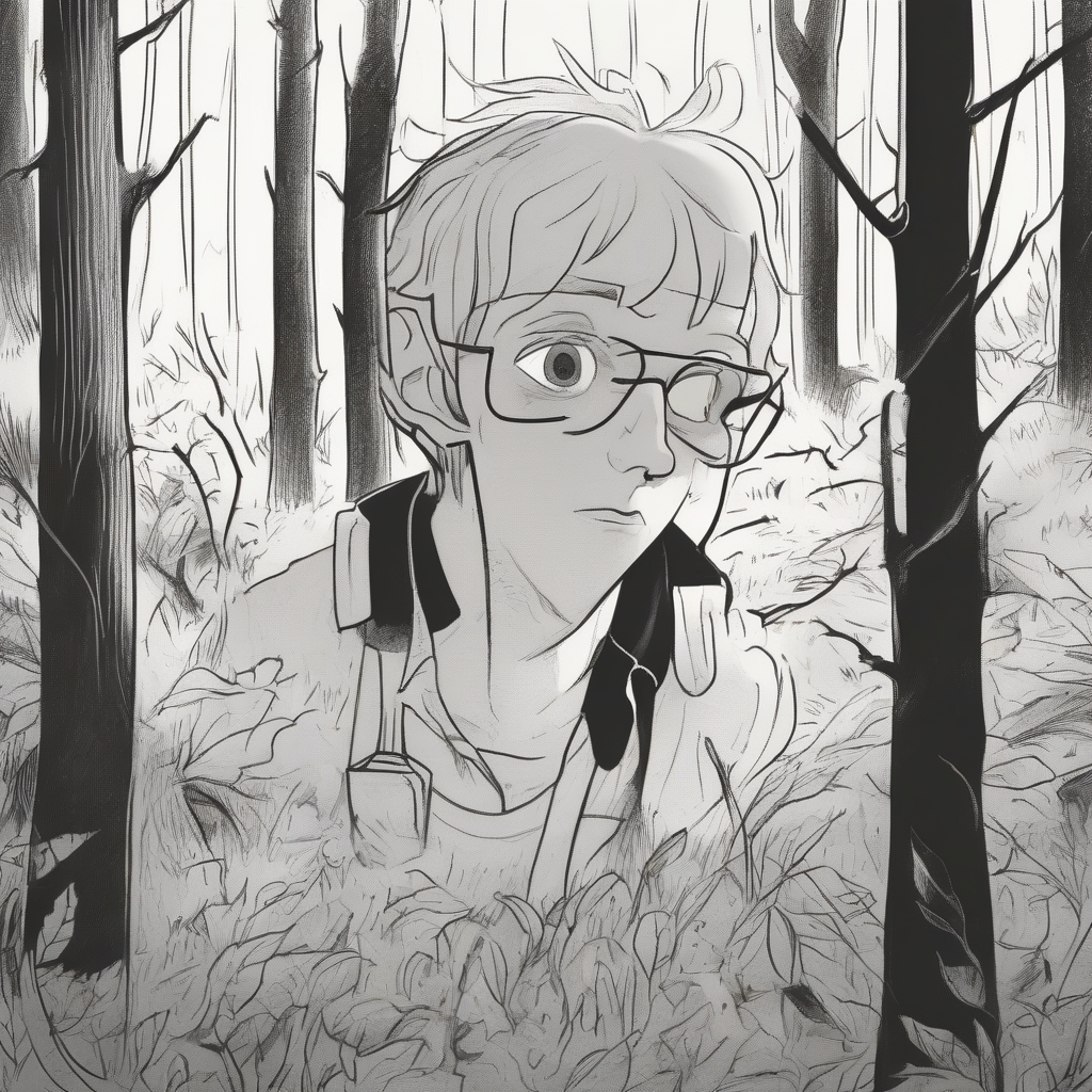 Timmy emerging from the woods, his face pale and drawn