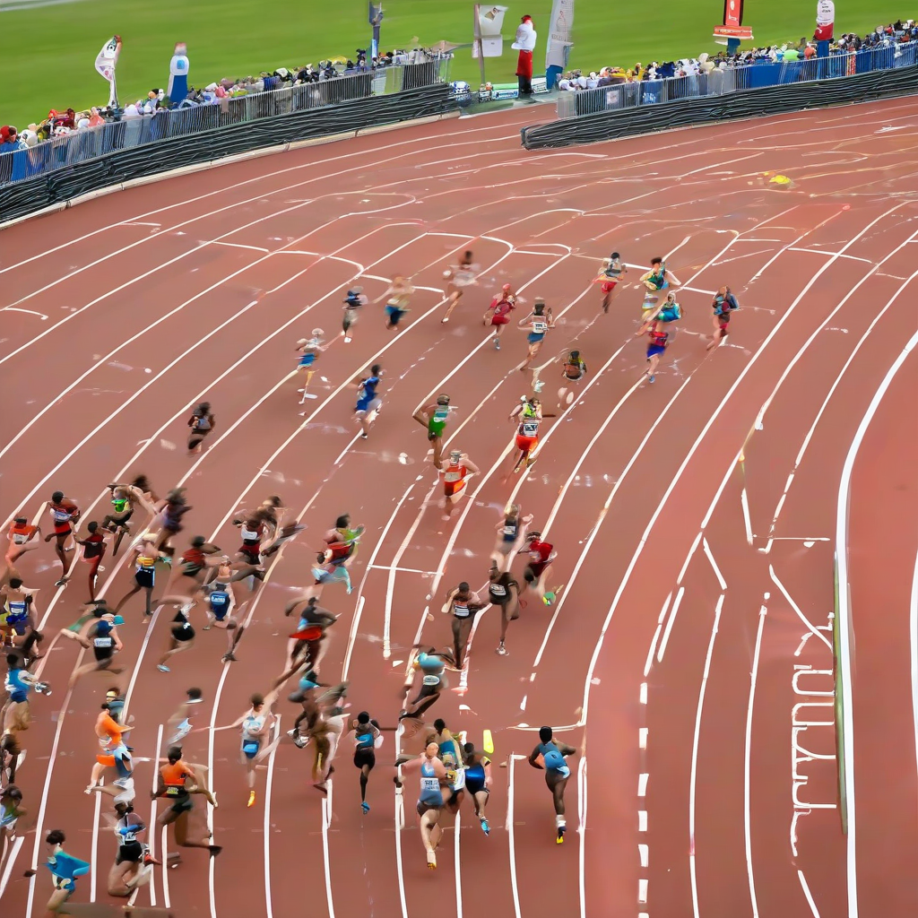 An image of a crowded race track, with runners competing