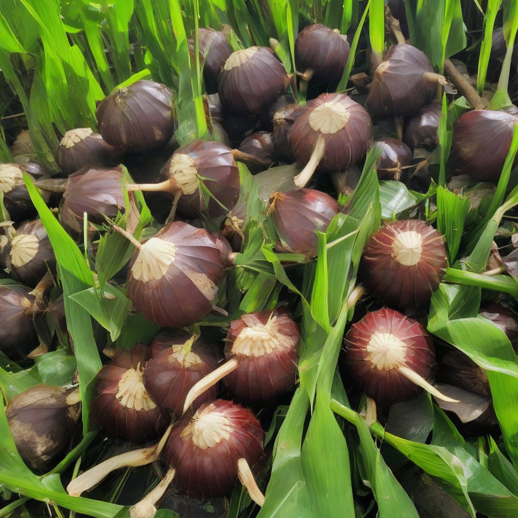 Image of water chestnuts in a paddy field