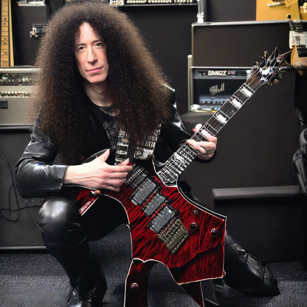 Marty Friedman with a signature Ibanez guitar